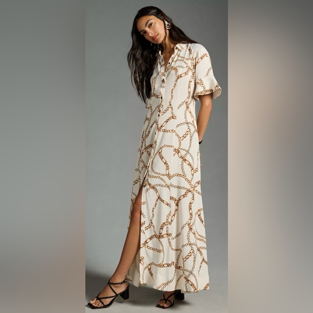 Maeve Cream Maxi Dress with Gold Chain Print